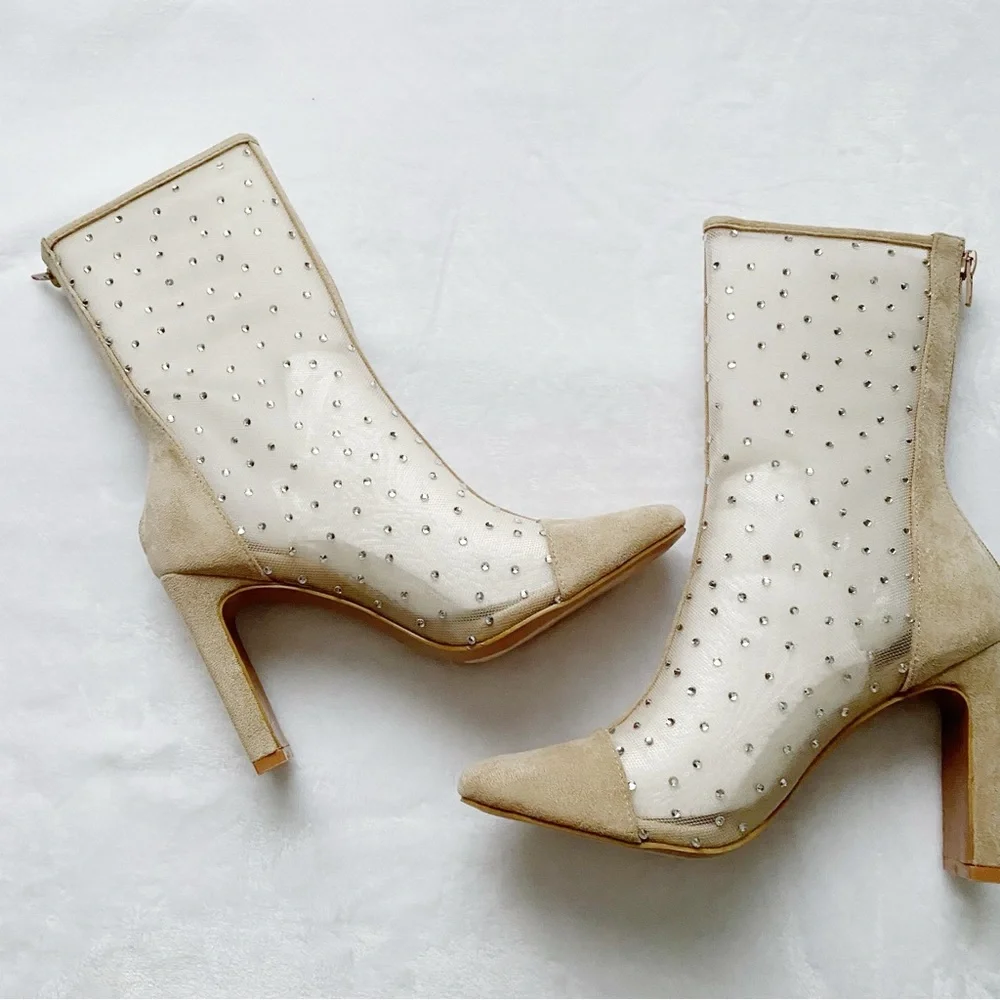 NWT Lulu’s Faux Suede Rhinestone Mid Calf Boots